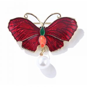 Pearl Pendant Butterfly Brooch red