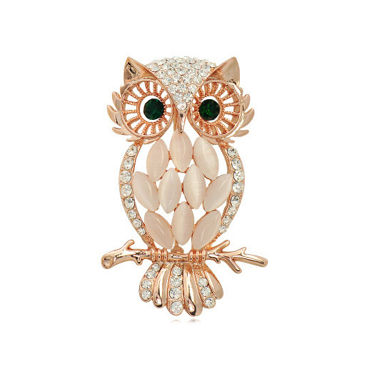 Cat’s Eye Stone Owl Brooch