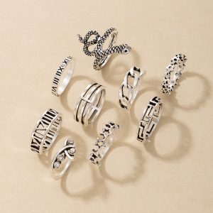 Set of 9 Rings Silver
