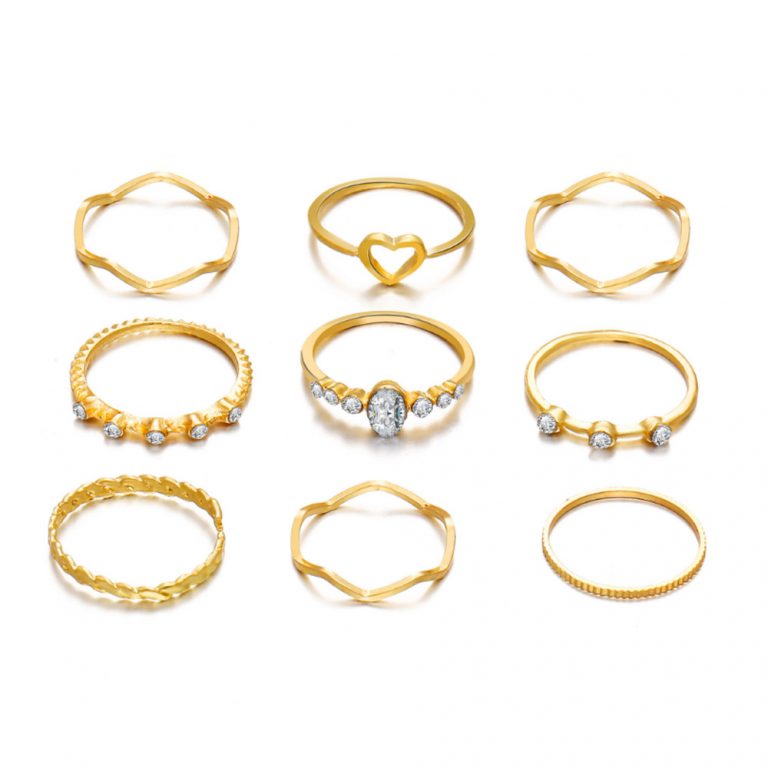 Set of 9 Rings Golden