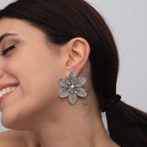 Oxidised Flower Earrings