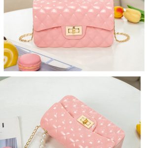 Pearl Handle Pink Bag With Chain-PVC