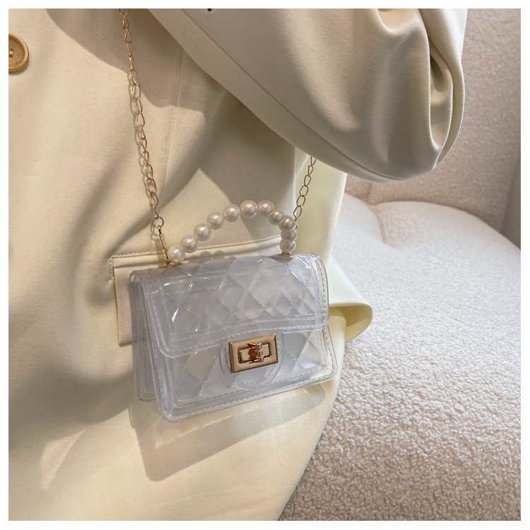 Pearl Handle Transparent Bag With Chain