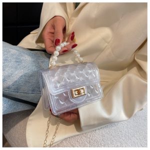 Pearl Handle Transparent Bag With Chain