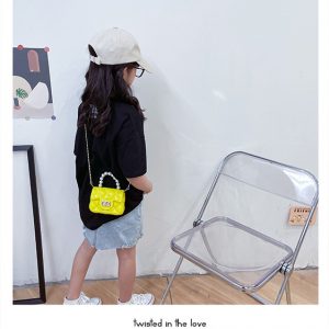 Pearl Handle Yellow Bag With Chain -PVC