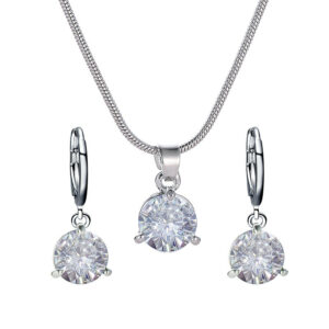 White Diamond Silver Necklace With Earrings