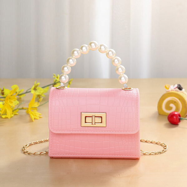 Pink With Pearl Handle PVC Bag