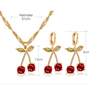 Golden Cherry Necklace With Earrings