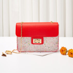 Red & Glitter Mix Chain Handle Bag