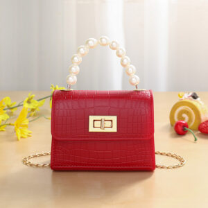 Red With Pearl Handle PVC Bag