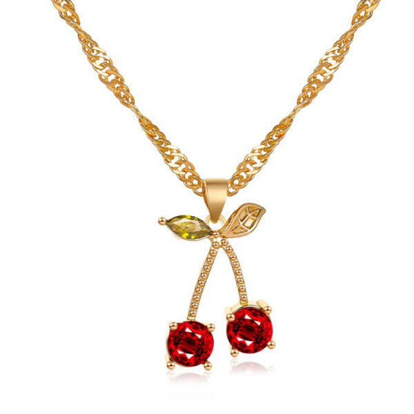 Golden Cherry Necklace With Earrings