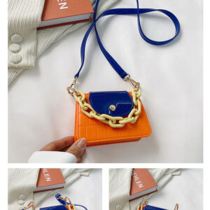 Orange & Blue With Yellow Chain Handle PVC Bag
