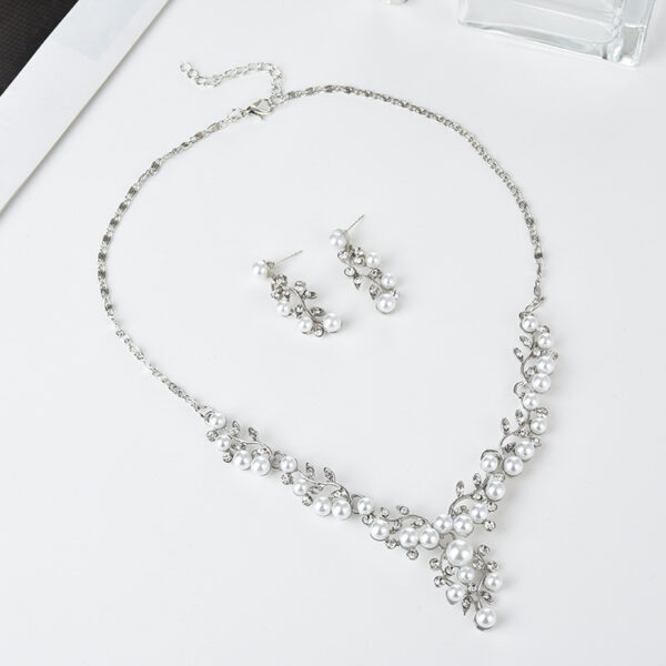 Mini Diamond Pearl Silver Necklace Set