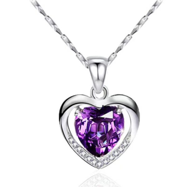 Purple Diamond Heart Pendant Necklace