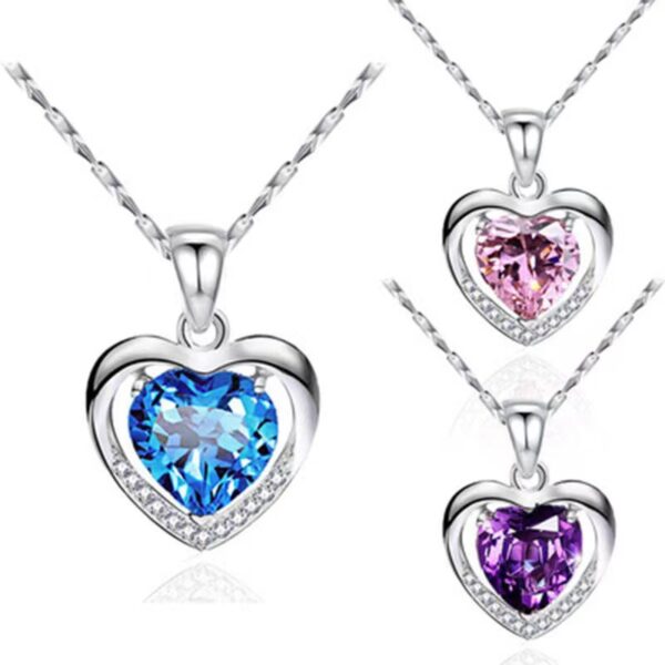 Purple Diamond Heart Pendant Necklace